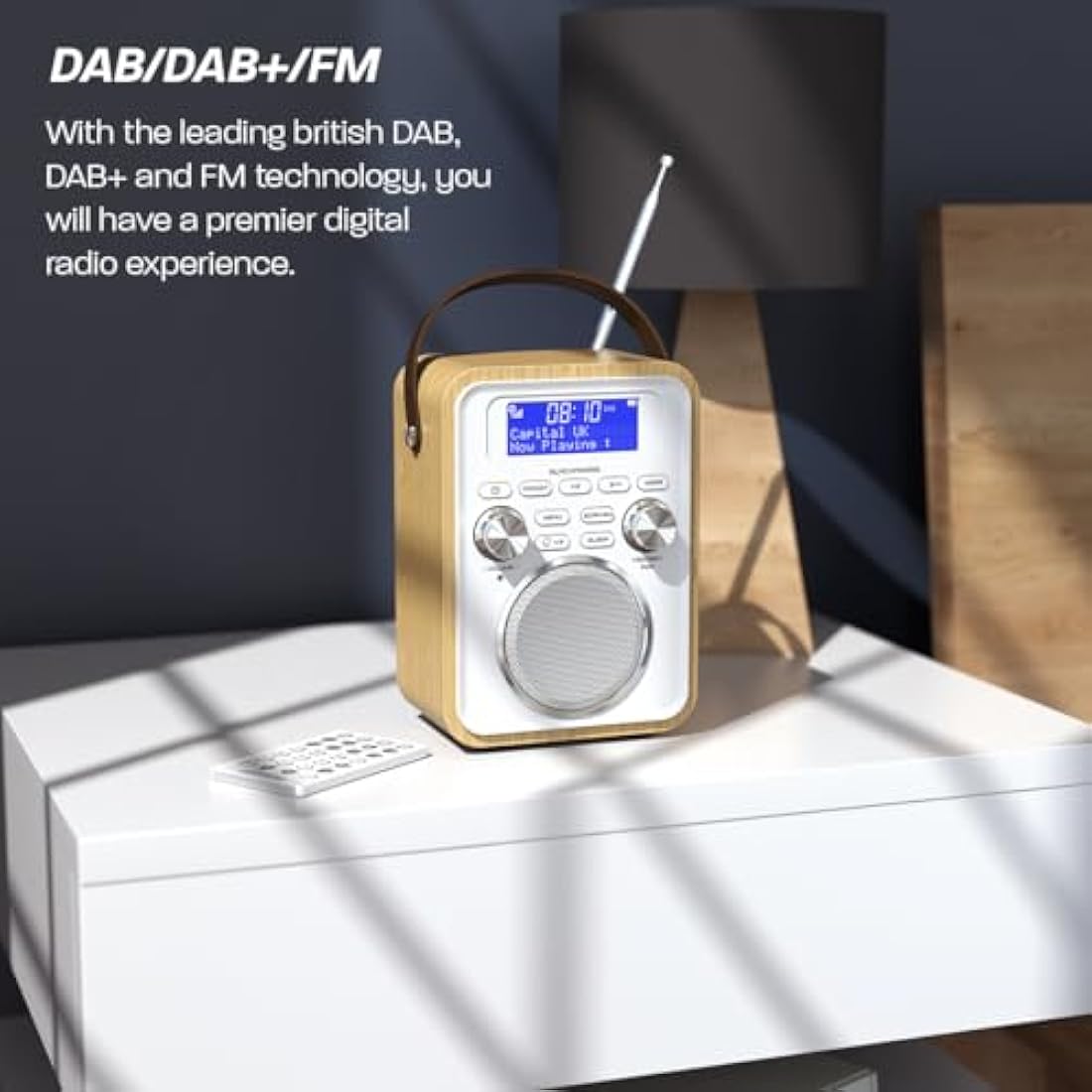 DAB/DAB+ & FM Portable Digital Radio | Bluetooth | Remote Control | Rechargeable Battery | Dual Alarms & Sleep Timer | Perfect for Home, Office or Outdoors | AZATOM Blackfriars 2 (OAK)