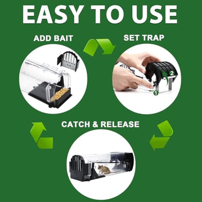 EGOFLYYA 2 Pack Humane Mouse Traps for Indoors & Outdoors, Easy to Use, No Touch Release, Improved Highly Sensitive, Effective Quick Rodent Catcher Comes with 2 Cleaning Brushs and Instruction Manual