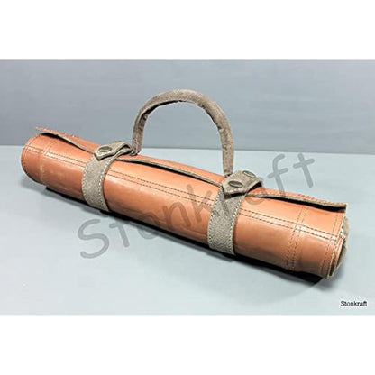 Stonkraft 19" x 15" (Chess Board Size 12" x 12") Genuine Roll-Up Leather Chess Set - With Wooden Chess Pieces - Brown Grey | Comes with a Innovative Carry Pouch