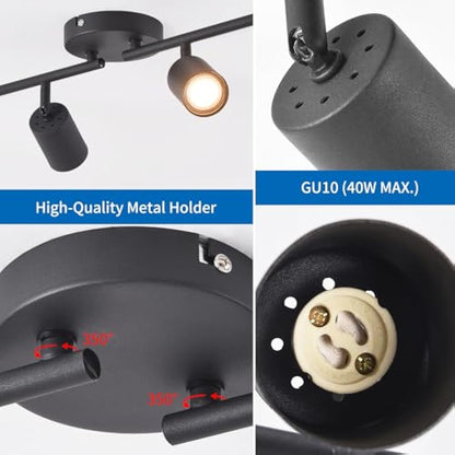ANWIO 4 Black GU10 Spotlight Ceiling Lights,Bedroom Kitchen Lights Ceiling,GU10 Industrial Hallway Ceilings Light Fitting,Spot Light Bar Indoor Adjustable Light Ceilings Spot Lamp(EUS-EA190811-10)