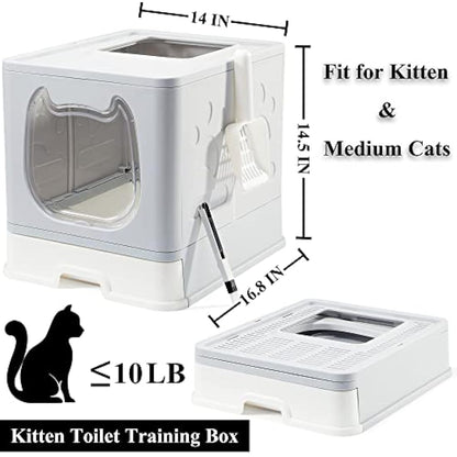 Vealind Covered Cat Litter Box with Lid for Small and Medium Cats, Top Entry Drawer Type with Front Door Cat Litter Tray (Grey)