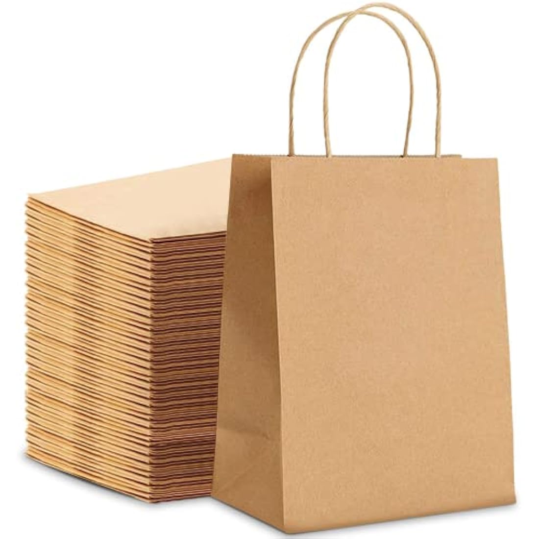 HURUC 50 Pcs Brown Paper Bags With Handles,130GSM, Small Paper Gift Bags, Eco-Friendly Kraft Shopping, Christmas, Easter, Birthday Parties & Merchandise Retail 18x24x8cm