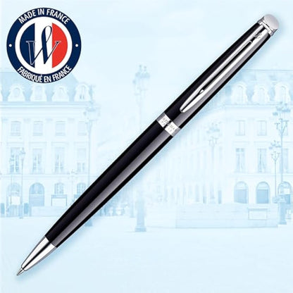 Waterman Hemisphere Ballpoint Pen | Gloss Black with Chrome Trim | Medium Point | Blue Ink | Gift Box