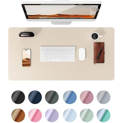 YSAGi Leather Desk Mat, Large Mouse Mat, Non-Slip Desk Pad, Waterproof PU Leather Table Protector Writing Pad for Office and Home (60 x 35 cm, Beige)