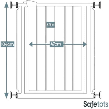Safetots Extra Tall Narrow Metal Safety Gate Pressure Fit, 68.5cm - 75cm, White, 104cm in Height, Extra Tall Stair Gate, Tall Baby Gate, Easy Installation