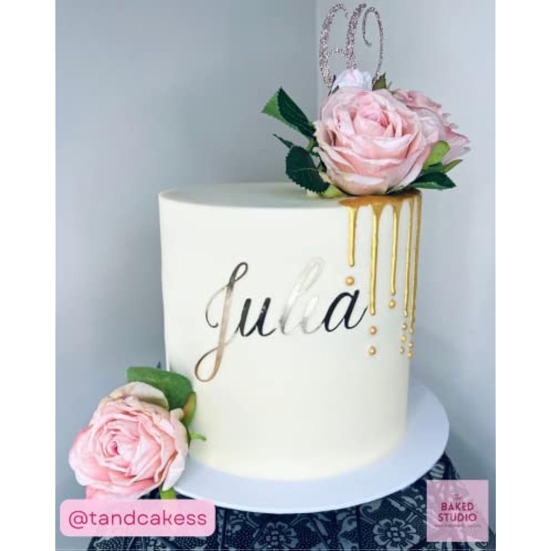 The Baked Studio – 'Dried Touch 7-Piece Rose Stem Bouquet' Artificial Dried Flowers For Cake Decorating, Home Décor, Vases, Weddings, Bridesmaid Bouquets and Crafts (Dusty Pale Pink)