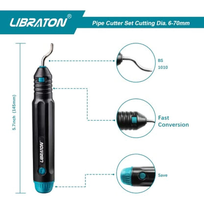 Libraton Copper Pipe Cutter, Tube Cutter 6-70mm, Stainless Steel Pipe Cutter Heavy-Duty, with High-Speed Steel Deburring Tool, for Copper Pipe, PVC Pipe and Thin Stainless Steel Tube