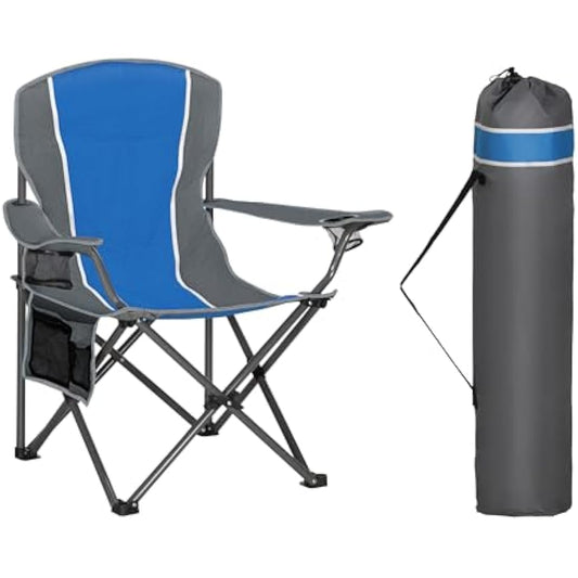 ALPHA CAMP Camping Folding Chair for Heavy People Portable Heavy Duty Chair Support 160 KG Oversized camp chair Outdoor for Adult with Cup Holder and Side Pocket, Blue/Gray