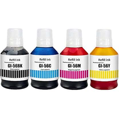 Black Bottled Ink GI56 GI-56 / Cyan Bottled Ink GI56 GI-56 / Magenta Bottled Ink GI56 GI-56 / Yellow Bottled Ink GI56 GI-56, Work for Canon MAXIFY GX7050/GX6050/GX5050/GX4050/GX3050 (4 Packs)