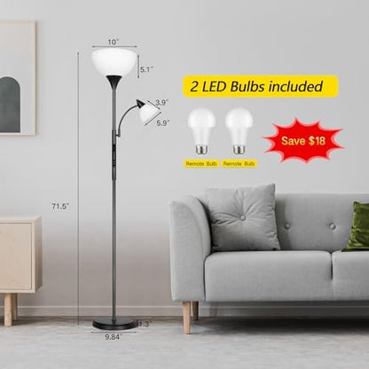 OUTON LED Dimmable Floor Lamp with Touch Control & Remote & App Control, Uplighter Mother and Child Floor Lamp with Reading Lamp, 1 Hour Timer, Tall Standing Lamp for Living Room, Bedroom, Office