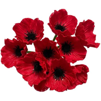 10 Stem 11" Bouquets Artificial Flowers Poppy Flowers,No Fade Multicolor PU Fake Wild Flowers for Kitchen Table Centerpiece Vase,Home Greenery Wedding Holding Flowers Backdrop Arch Wall (Red)