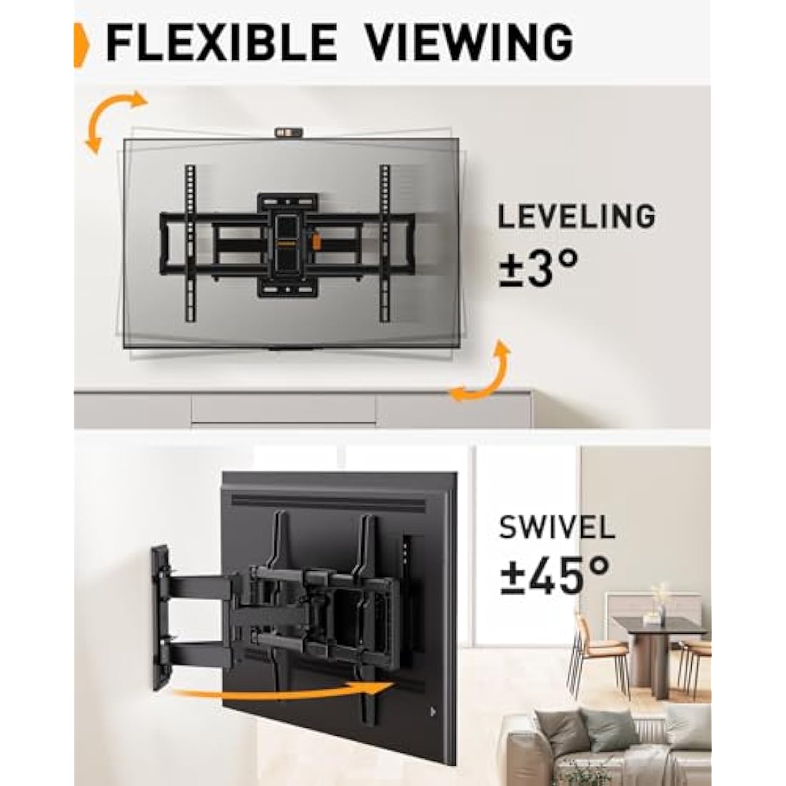 Perlegear TV Wall Bracket for 42–84 Inch Flat/Curved TVs up to 60 kg, Tilt and Swivel Wall Brackets with Dual Arms, Full Motion TV Wall Mount Max VESA 600x400mm, PGLF12