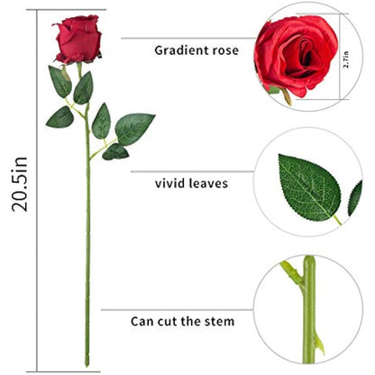 Flojery 10pcs Artificial Rose Flowers Long Stem Fake Silk Roses for DIY Wedding Bouquet Table Centerpiece Home Decor,Red