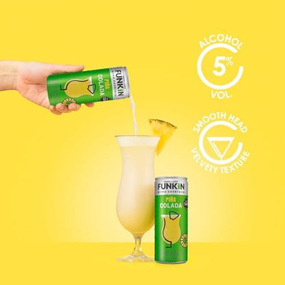 Funkin Pina Colada Pre-Mixed Cocktail Cans 200 ml (Case of 12) | Premium Ready to Drink Cocktails - Bar Quality Drinks Made with Real Fruit and Nitro Infused