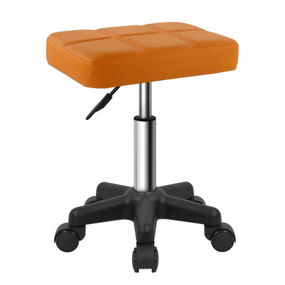 FURWOO Rectangle Rolling Stool with Wheels Swivel Stool Chair for Salon Massage Home Kitchen Brown