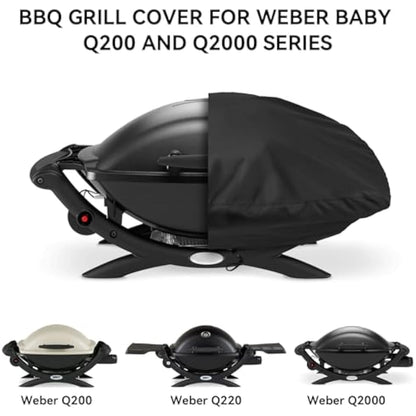 Onlyfire BBQ Gas Grill Cover fit for Weber Baby Q, Q200 Q220 and Q2000 Gas Grills,Black