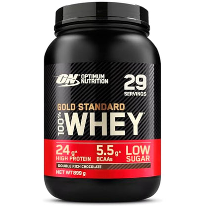 Optimum Nutrition Gold Standard Whey Protein, Muscle Building Powder with Naturally Occurring Glutamine and Amino Acids, Double Rich Chocolate, 29 Servings, 899 g, Packaging May Vary