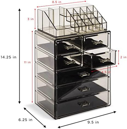 Sorbus Acrylic Cosmetic Jewelry Storage Box Spacious Design Ideal for Bathroom, Dresser, Dressing Table and Countertop