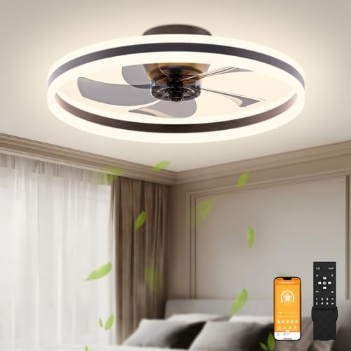 VOLISUN Ceiling Fans with Lights Remote Control, 6 Speeds and Dimmable Modern Smart Ceiling Fan Light, Quiet LED Fan Lights for Bedroom Living Room Dining Room (60cm, Black)