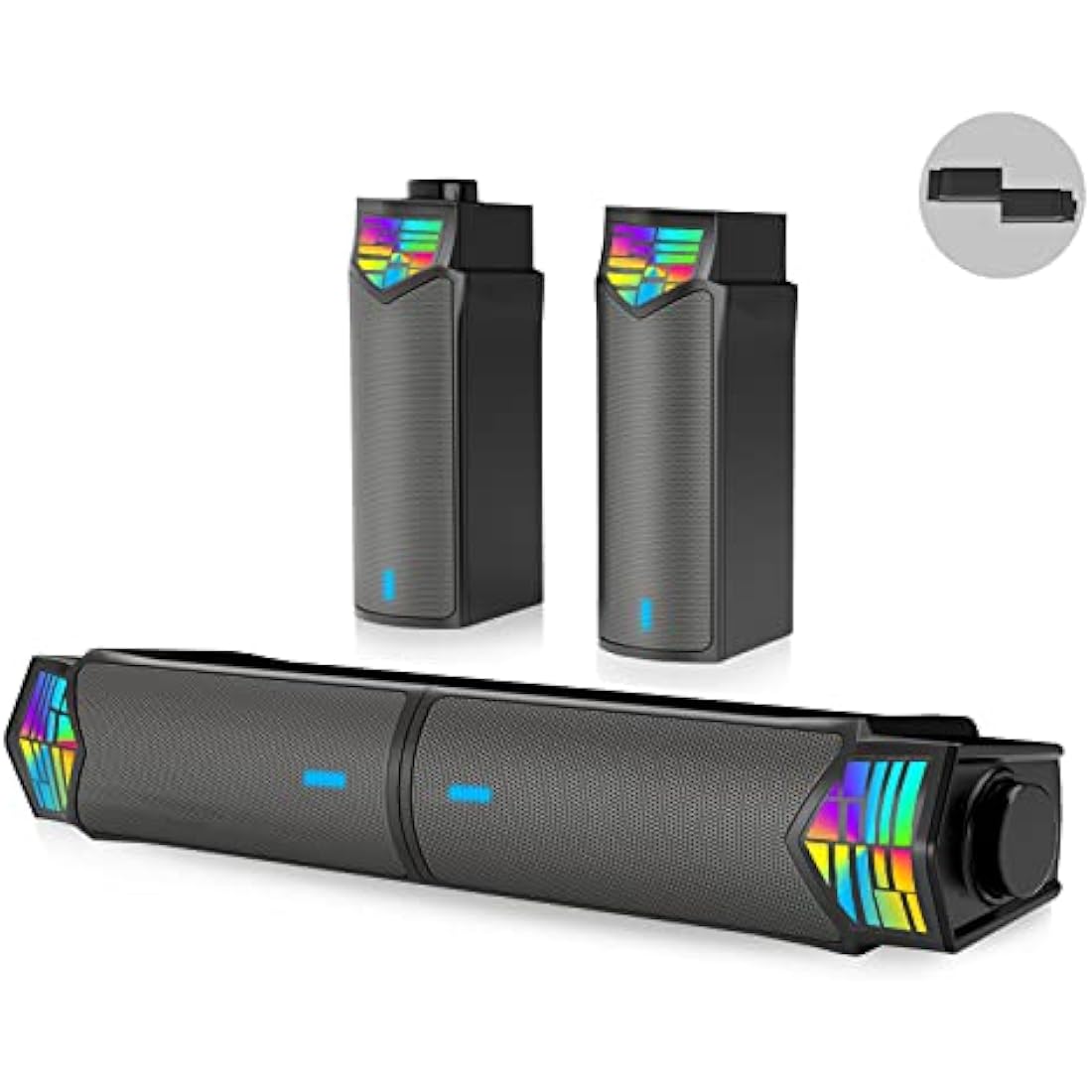 Smalody PC Speaker, 2 in 1 Detachable Computer Speaker Stereo Bluetooth Speakers Dynamic Cool RGB LED Design Compatible with Desktop/Laptop/Smartphone/Projector