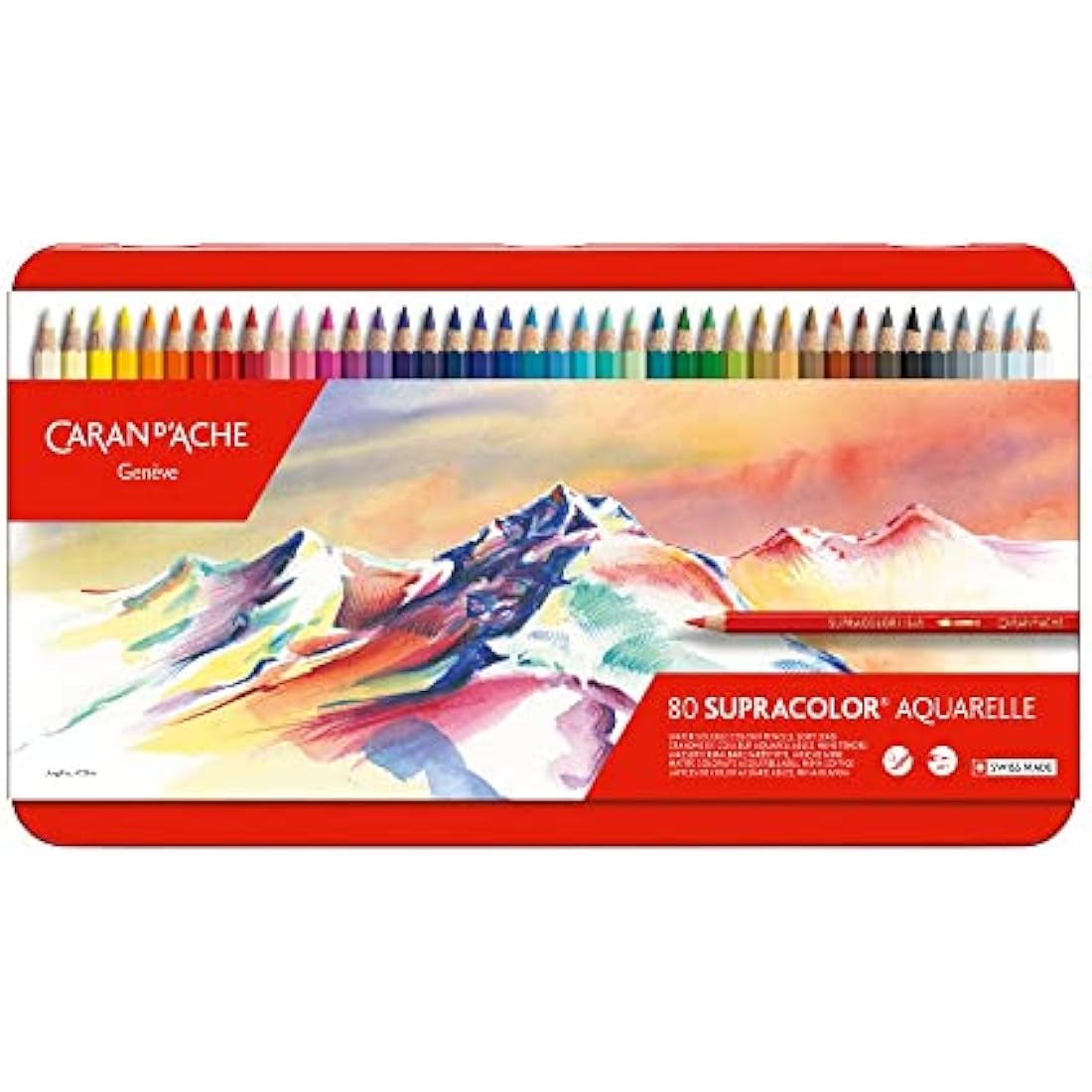 Caran Dache Metal tin with 80 assorted colours
