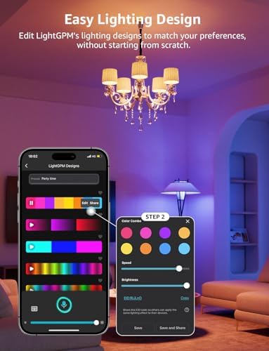 Lepro BP1 AI Smart Bulb E14, Music Sync Small Edison Screw Bulb, Voice Control, 4.9W 470LM Bluetooth & WiFi Bulb, LLM AI Lighting Design Assistant, Work with Alexa & Google Assistant, 4 Packs