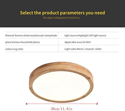 Schindora Wooden LED Ceiling Light,20W Warm White 3000K 1600 LM,Round Wood Ceiling Lights Ø30cm for Lounge Living Room Kitchen Dining Room Hallway Home Office Children's Room