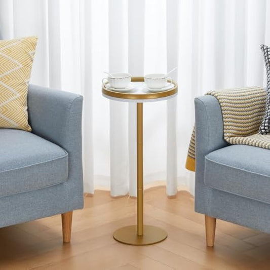 ZEXVIDA Small Round Coffee Table for Small Spaces,Drink Table for Living Room, Bedroom, Bathroom,Balcony (White Gold)