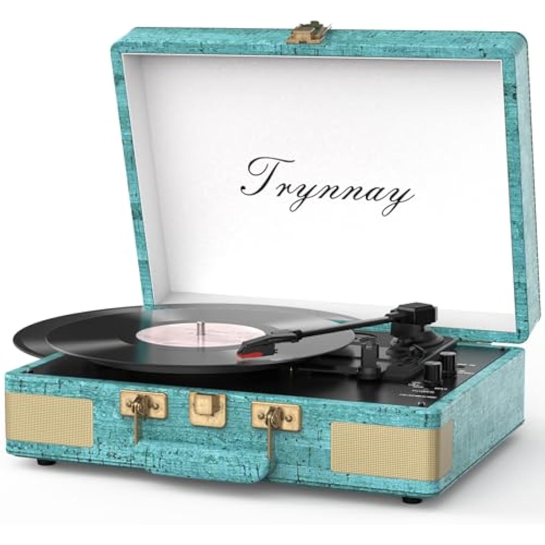 Trynnay Record Player 3 Speed Bluetooth Portable Suitcase Vinyl Player with Built-in Speakers Turntable Enhanced Audio Sound Sky Blue