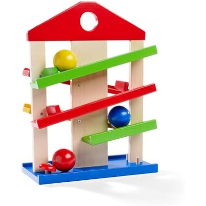 Wooden Marble Run Game for Kids | Fun Coloured Wooden Toys with 3 Marbles & Fun Bell | for Ages 1+