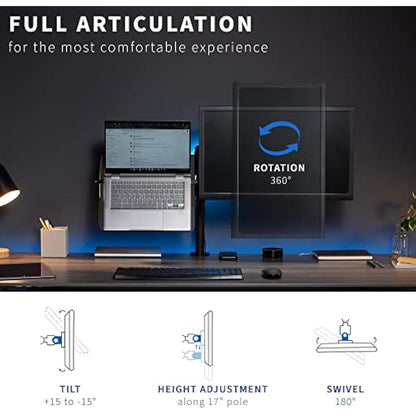 VIVO Black Fully Adjustable 13 to 32 inch Single Computer Monitor and Laptop Desk Mount Combo, Stand with Grommet Option, Fits up to 17 inch Laptops (STAND-V002C)