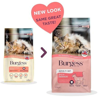 Burgess Dry Cat Food for Adult Cats Rich in Salmon, 1.5 kg