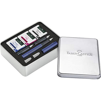 Faber-Castell 201507 Calligraphy Set Grip 2011, Fountain Pen with Three Different Nib Sizes, 6 Cartridges Each Black, Pink and Royal Blue