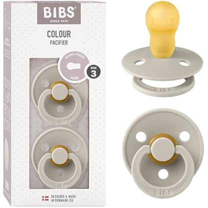 BIBS Colour Soother 2-Pack, BPA Free Dummy Pacifier, Round Nipple. Natural Rubber Latex, Made in Denmark, Size 3 (18+ Months), Sand