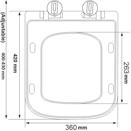 Square Toilet Seat Soft Close Toilet Seat Mute Seat Cover Quick Release Loo Seat Easy Cleaning Easy Installation with Top Fixing & Adjustable Hinges 42L x 36W cm Plastic AAN®
