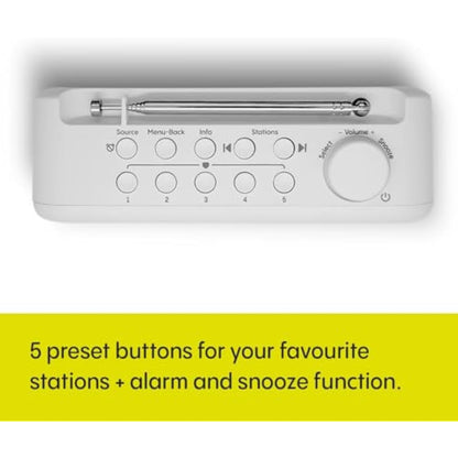 Pure Elan One2 portable DAB+/FM radio with Bluetooth 5.1 (LCD display, 10 preset buttons, can run with 4xAA batteries) Cotton White