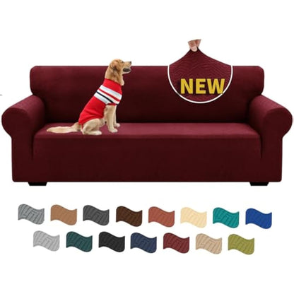 XINEAGE High Stretch Sofa Covers 3 Seater Latest Jacquard 1 Piece Sofa Slipcovers Living Room Universal Couch Covers for Dogs Pet Non Slip Sofa Furniture Protector Washable (3 Seater, Wine Red)