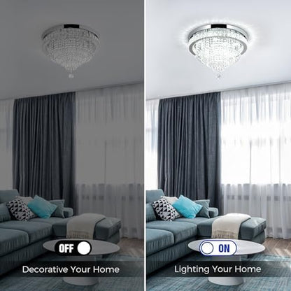 RHEAFON Dimmable Chandelier Crystal Ceiling Light with Remote Crystal Chandeliers Modern Chandelier Ceiling Light for Living Room Bedroom Hallway Home Studio