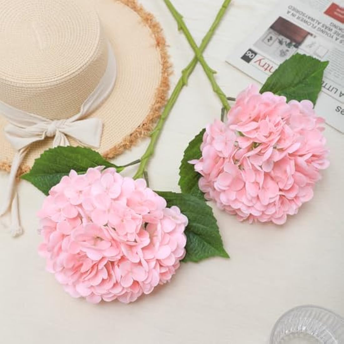 Kisflower 3pcs Latex Hydrangea Flowers - Real Touch Artificial Flower Fake Hydrangea Bouquet Flowers with Stems for Wedding Party Office Home Decoration(Pink)