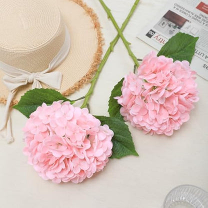 Kisflower 3pcs Latex Hydrangea Flowers - Real Touch Artificial Flower Fake Hydrangea Bouquet Flowers with Stems for Wedding Party Office Home Decoration(Pink)