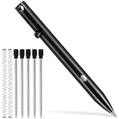 KeyUnity Titanium Retractable Ballpoint Pen, Ball-point Pen with Refills, Mini Titanium Alloy Keychain EDC Pocket Pen with Clip, Black Ink (PVD Black)