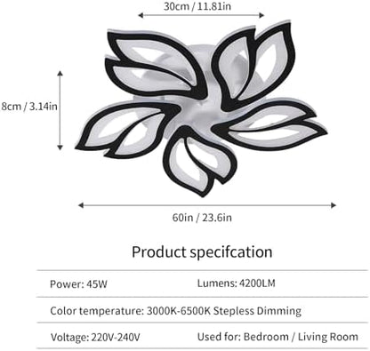 Modern Dimmable LED Chandelier, Creative 5-Head Petals LED Ceiling Lamp with Remote Control, 45W Metal Acrylic Ceiling Chandelier Lighting Fixture for Living Room Bedroom Children's Room
