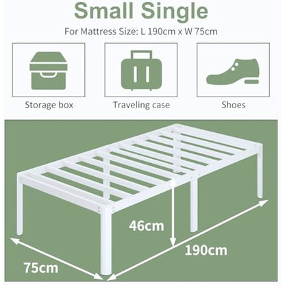 Lutown-Teen 46 cm High Small Single Bed Frame 2ft 6 with Rounded Corners, Heavy Duty Metal Bed Frames Small Single with Steel Slats, Ample Space Underneath, Noise Free, Easy Assembly, White