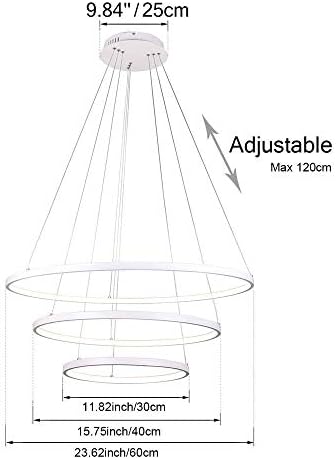 Modern LED Pendant Light, 3 Rings Collection White Paint, Adjustable Hanging Light Chandelier Contemporary Ceiling Light, Dimmable 2700K - 6500K, with Remote Control - 78W