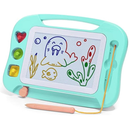 SGILE Magnetic Drawing Board for Kids, Colorful Erasable Doodle Board with Magnet Pen, Painting Sketch Pad with Three Stamps, Travel Toy, Birthday Gift, Educational Learning Toy for Toddlers, Green