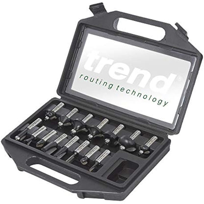 Trend 15 Piece Router Cutter Starter Set, 1/2 Inch Shank, Tungsten Carbide Tipped, Storage Case Included, SET/SS9X1/2TC