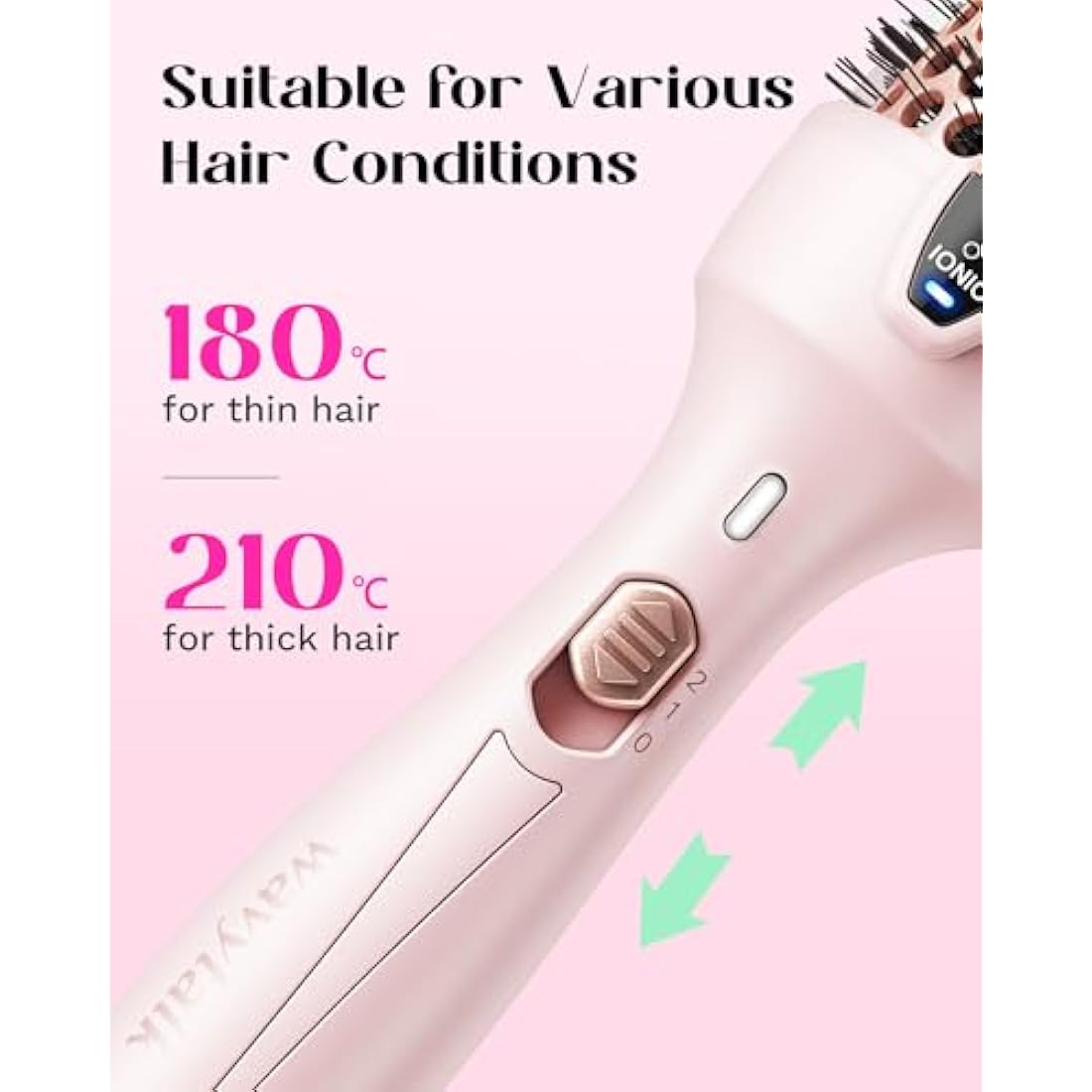 Wavytalk Thermal Brush, Heated Hot Brush for Hair Styling 38mm Ionic Thermal Round Iron for Blowout Express, Heated Curling Iron Create Natural Curls, Dual Voltage and UK Plug, Pink