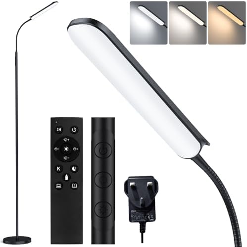 LED Floor Lamp 18W, Dimmable Modern Standing Light with 4 Color Temperature, Remote & Touch Control, 360° Adjustable Gooseneck, 1Hour Timer, Reading Floor Lamp For Living Room Bedroom Office（Black）