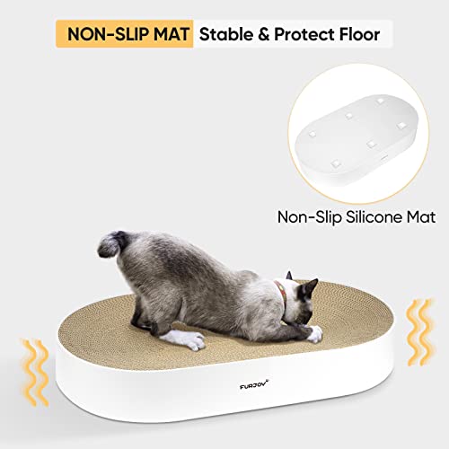 Furjoy Cat Scratcher, 63x 35 x 10cm Oval Corrugated Cardboard Scratch Pad, Round Cat Scratching Lounge Bed Sofa, Scratcher Bowl with Organic Catnip [