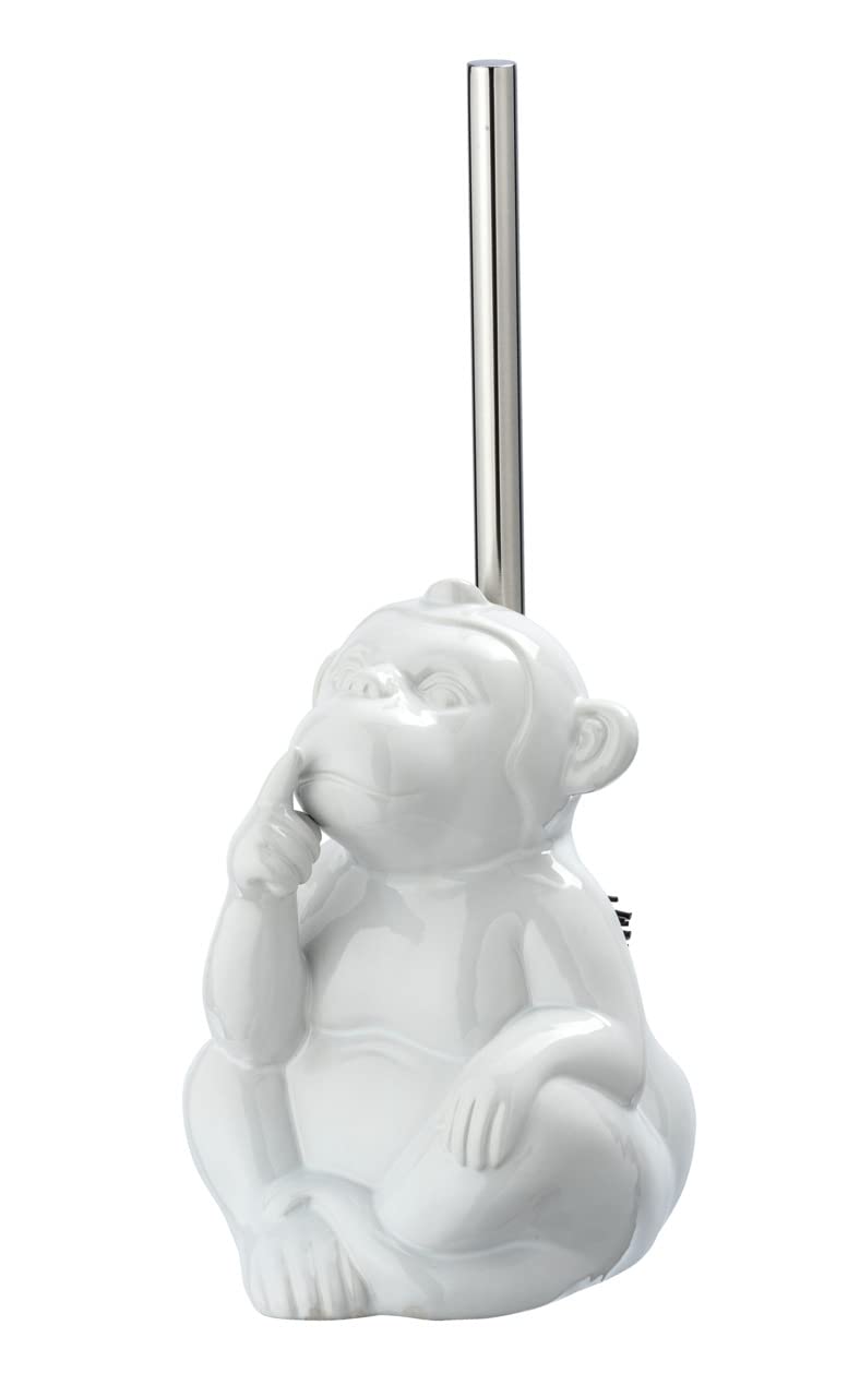 WENKO Monkey Quiet Toilet Brush Holder, Ceramic, White, 20 x 14.5 x 14 cm